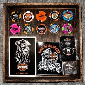 Harley-Davidson Poker Chip Lot w/ SOA Stickers & Pins